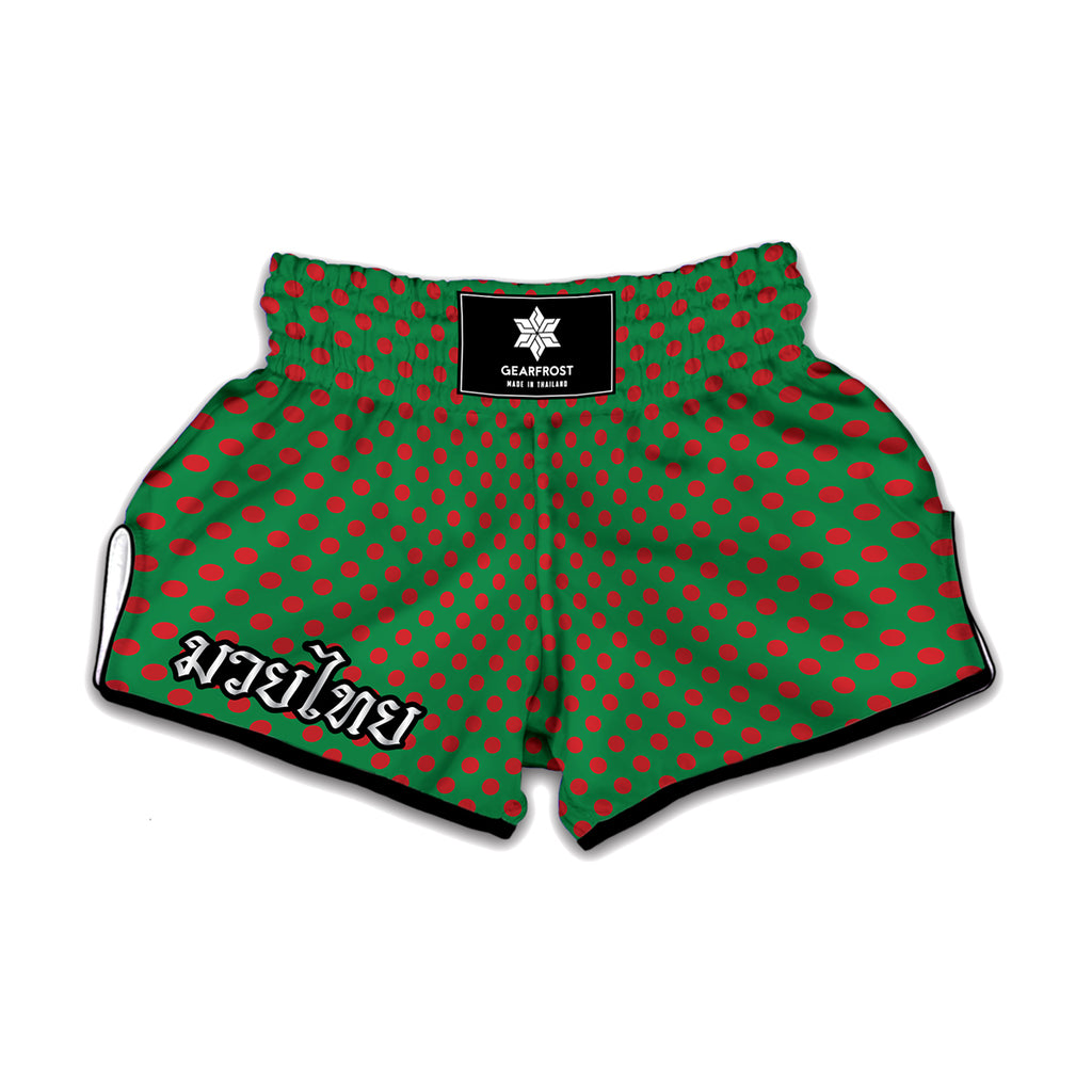 Green And Red Polka Dot Pattern Print Muay Thai Boxing Shorts