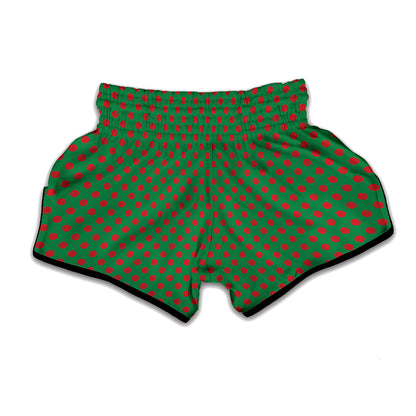 Green And Red Polka Dot Pattern Print Muay Thai Boxing Shorts
