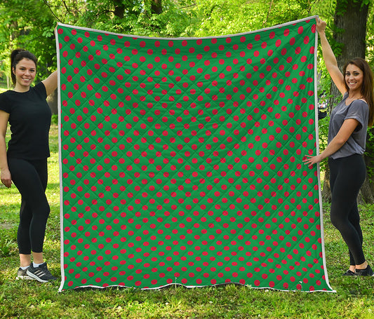 Green And Red Polka Dot Pattern Print Quilt