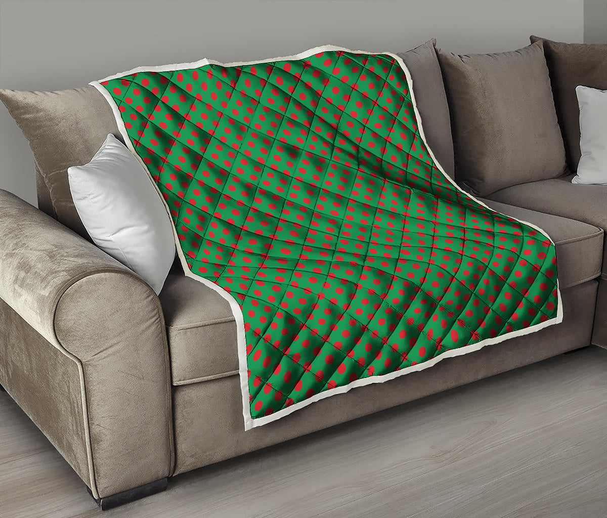 Green And Red Polka Dot Pattern Print Quilt