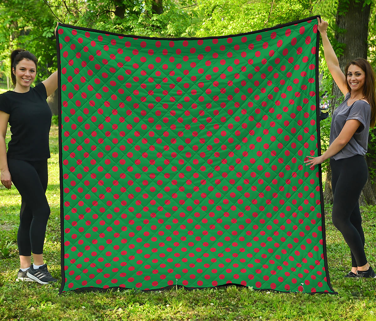 Green And Red Polka Dot Pattern Print Quilt