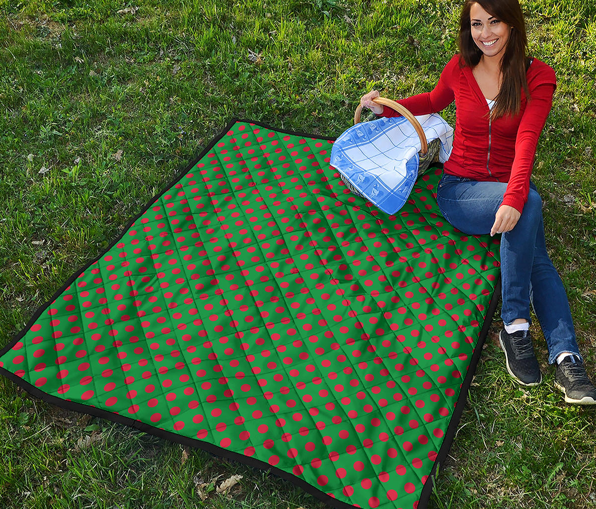 Green And Red Polka Dot Pattern Print Quilt