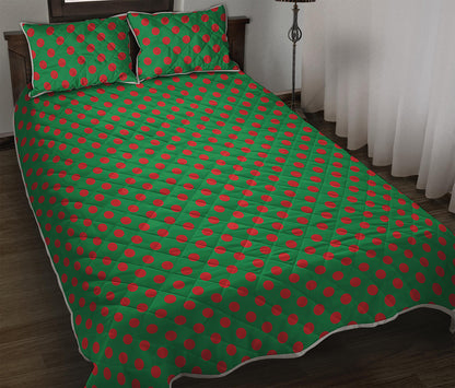 Green And Red Polka Dot Pattern Print Quilt Bed Set