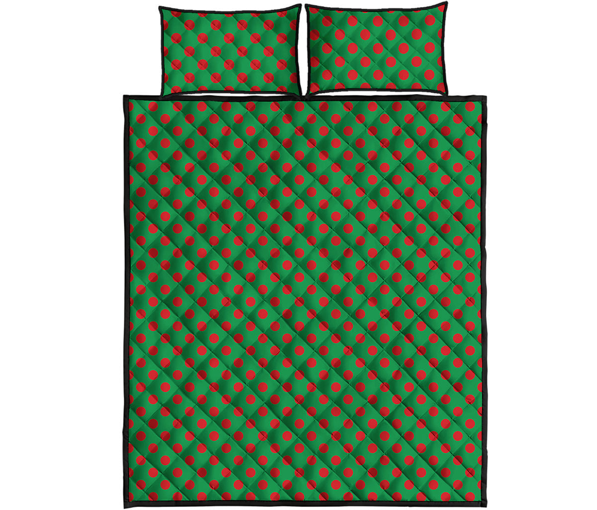 Green And Red Polka Dot Pattern Print Quilt Bed Set