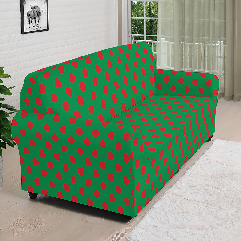 Green And Red Polka Dot Pattern Print Sofa Cover