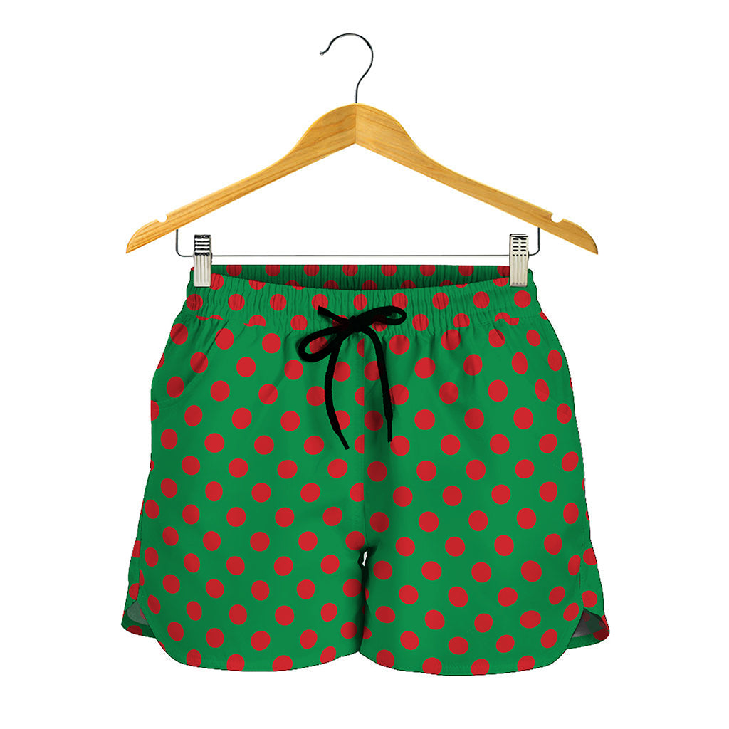 Green And Red Polka Dot Pattern Print Women's Shorts