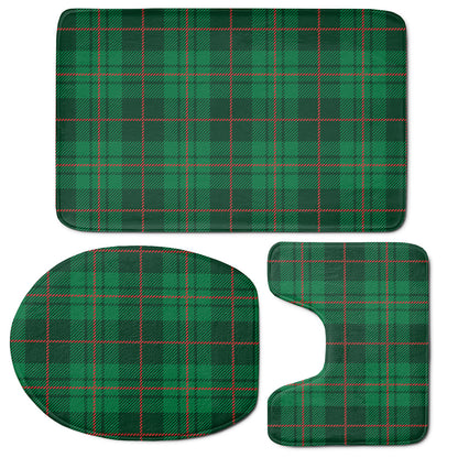 Green And Red Stewart Tartan Print 3 Piece Bath Mat Set