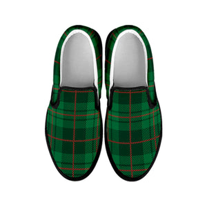 Green And Red Stewart Tartan Print Black Slip On Shoes