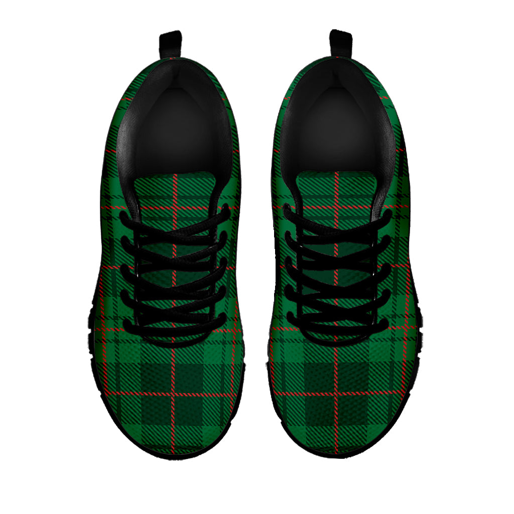 Green And Red Stewart Tartan Print Black Sneakers