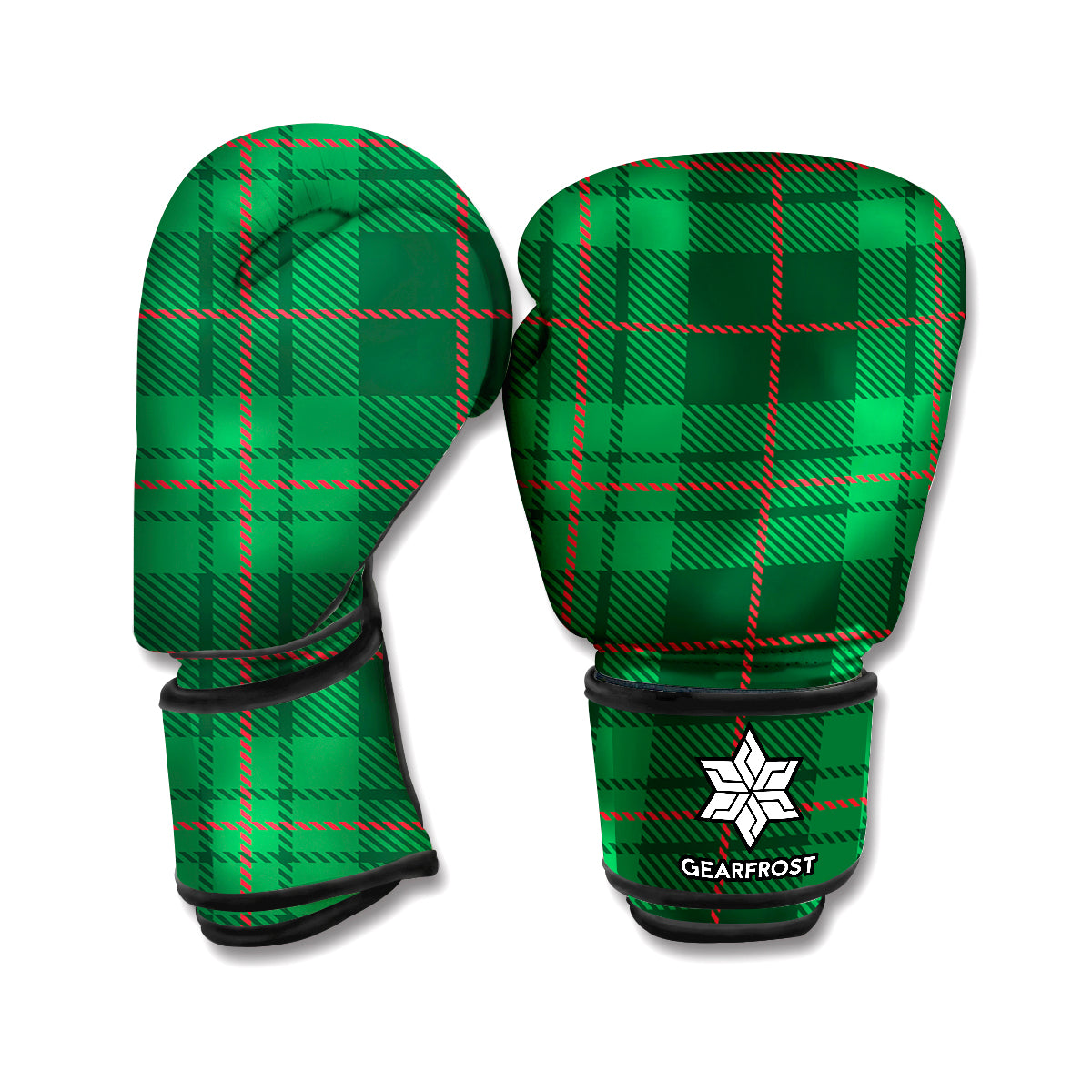 Green And Red Stewart Tartan Print Boxing Gloves