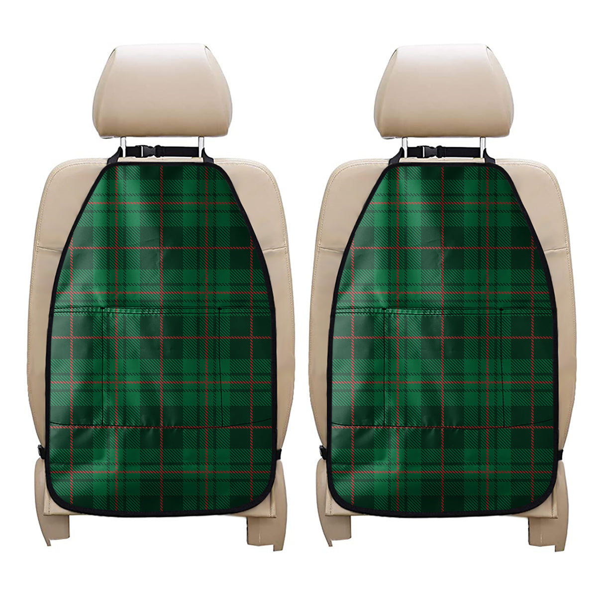 Green And Red Stewart Tartan Print Car Seat Organizers