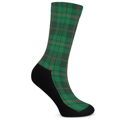 Green And Red Stewart Tartan Print Crew Socks