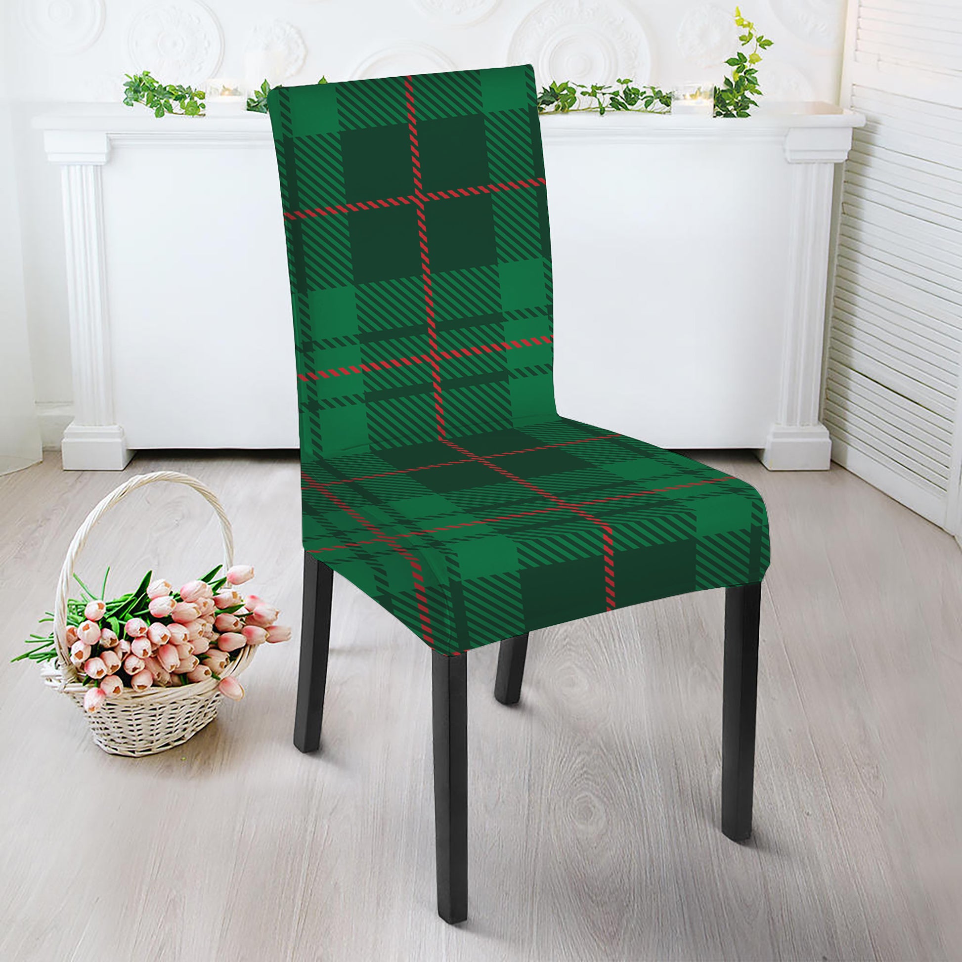 Green And Red Stewart Tartan Print Dining Chair Slipcover