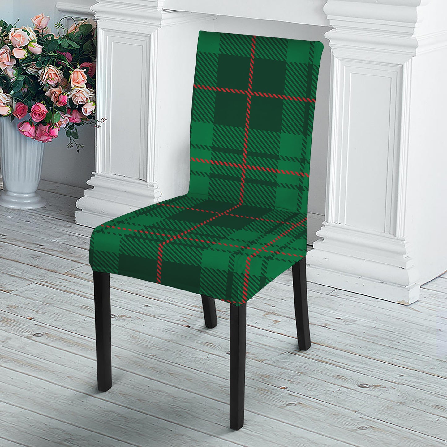 Green And Red Stewart Tartan Print Dining Chair Slipcover