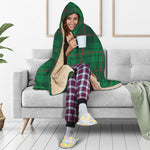 Green And Red Stewart Tartan Print Hooded Blanket
