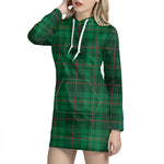 Green And Red Stewart Tartan Print Hoodie Dress