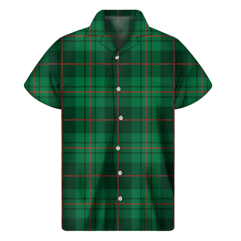 Green And Red Stewart Tartan Print Men's Short Sleeve Shirt