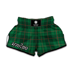 Green And Red Stewart Tartan Print Muay Thai Boxing Shorts