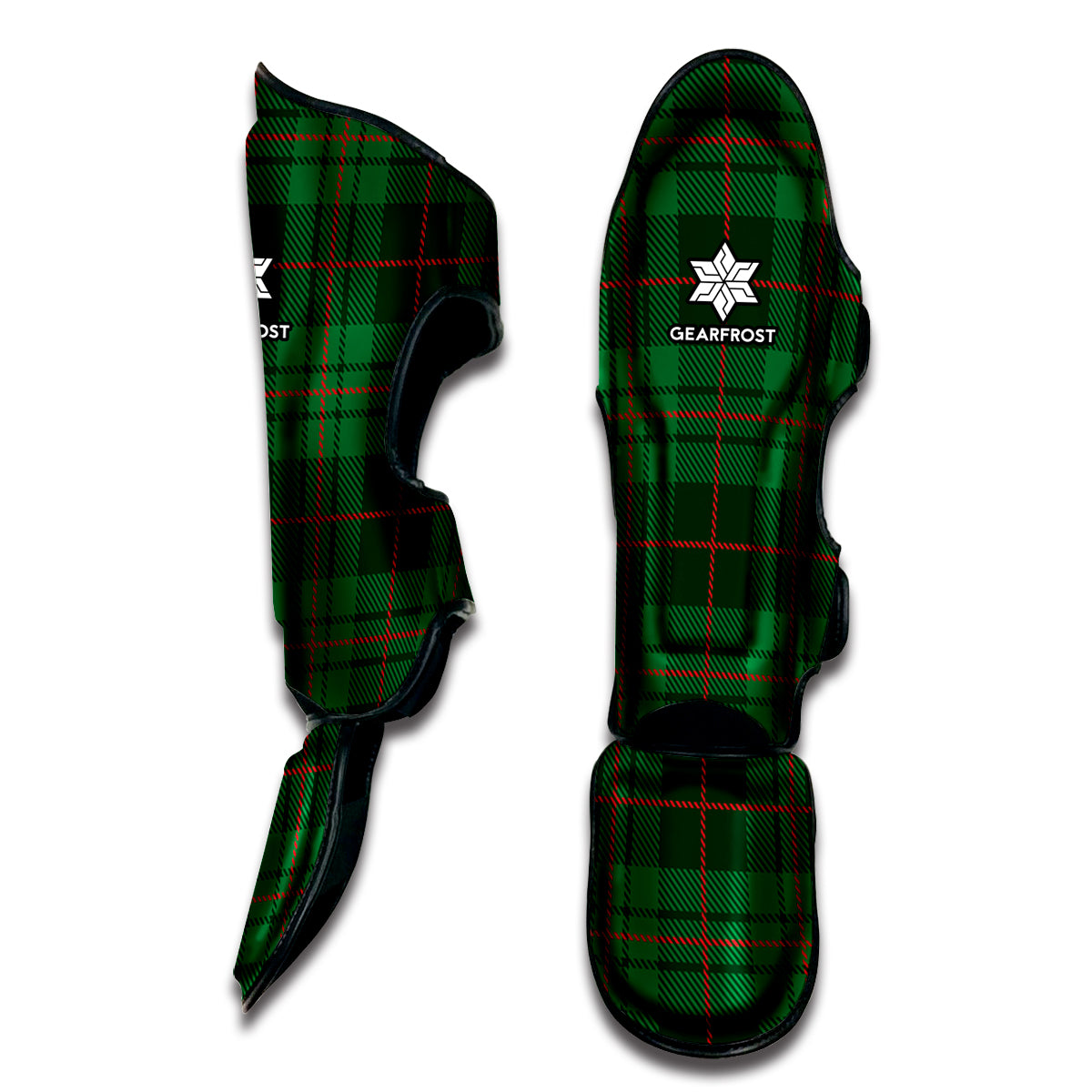 Green And Red Stewart Tartan Print Muay Thai Shin Guard