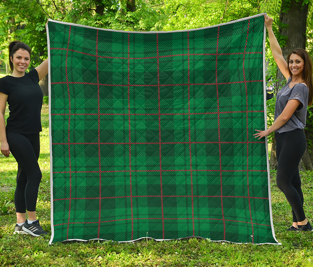 Green And Red Stewart Tartan Print Quilt