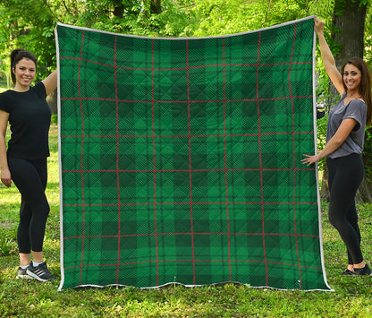 Green And Red Stewart Tartan Print Quilt