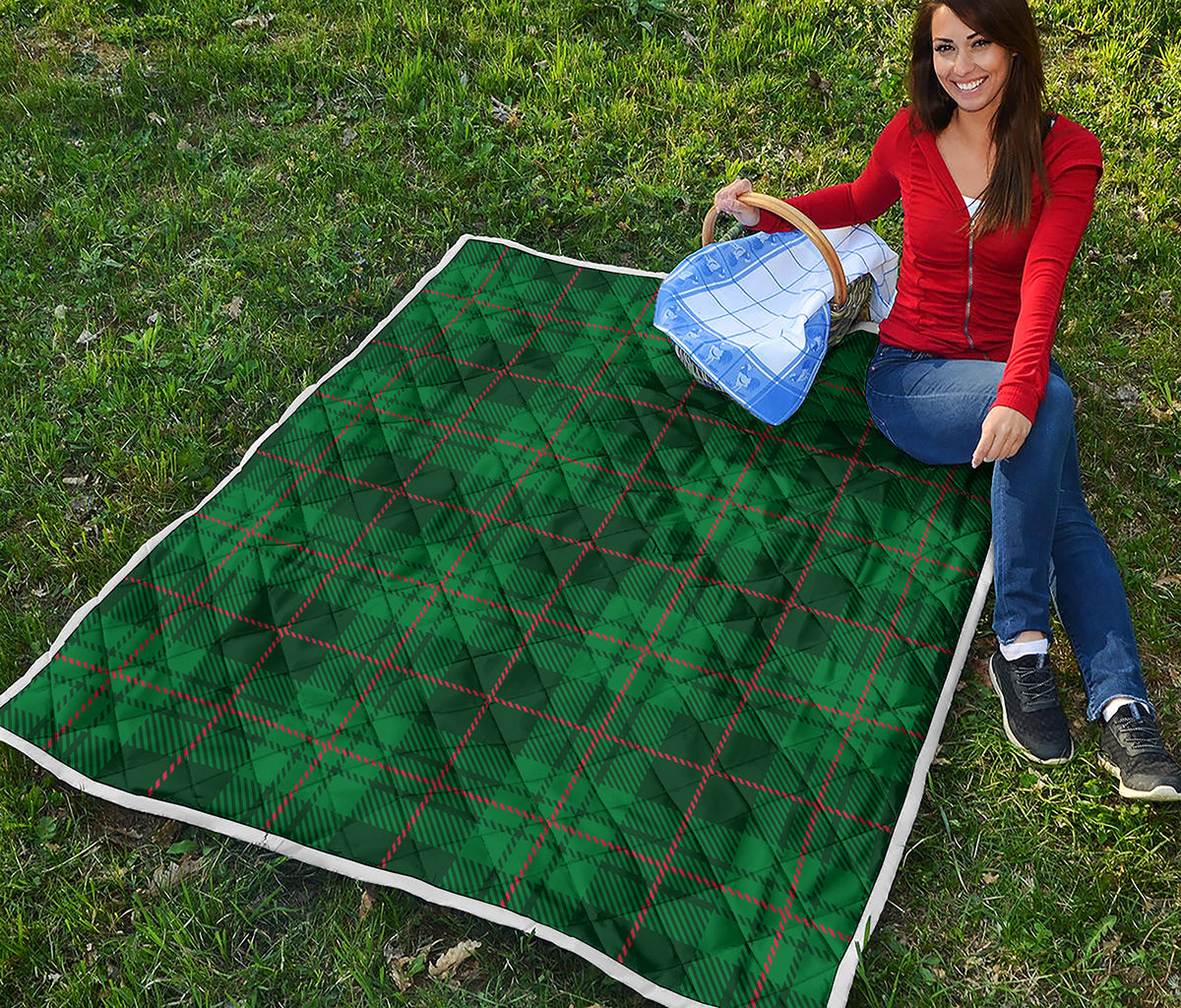 Green And Red Stewart Tartan Print Quilt
