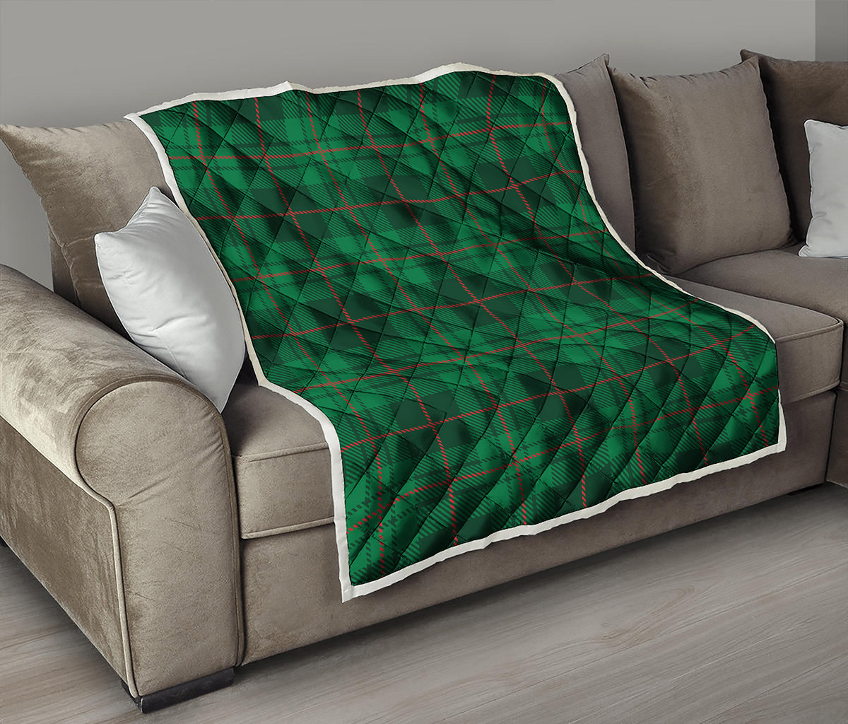 Green And Red Stewart Tartan Print Quilt