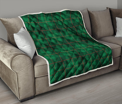 Green And Red Stewart Tartan Print Quilt