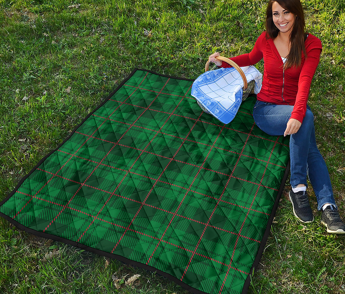 Green And Red Stewart Tartan Print Quilt