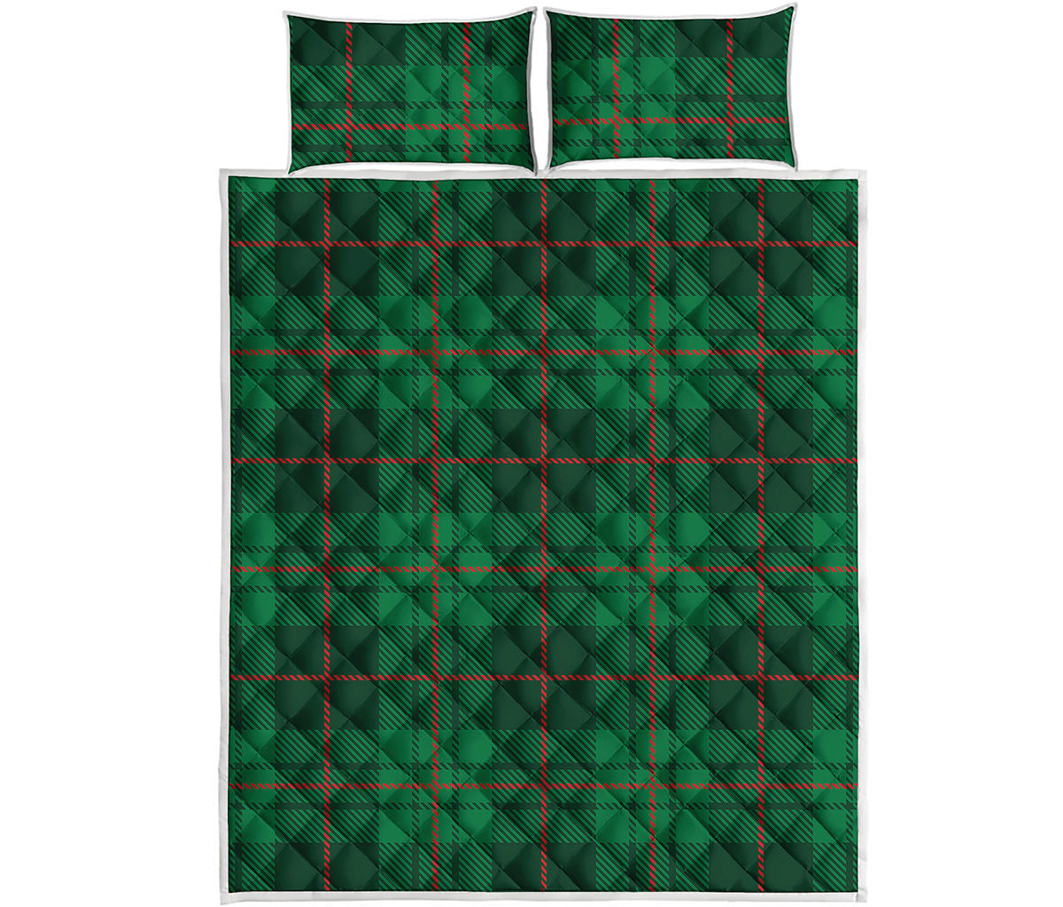 Green And Red Stewart Tartan Print Quilt Bed Set