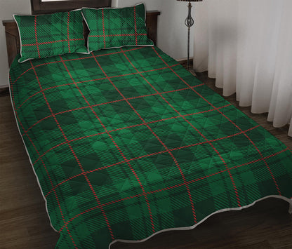 Green And Red Stewart Tartan Print Quilt Bed Set