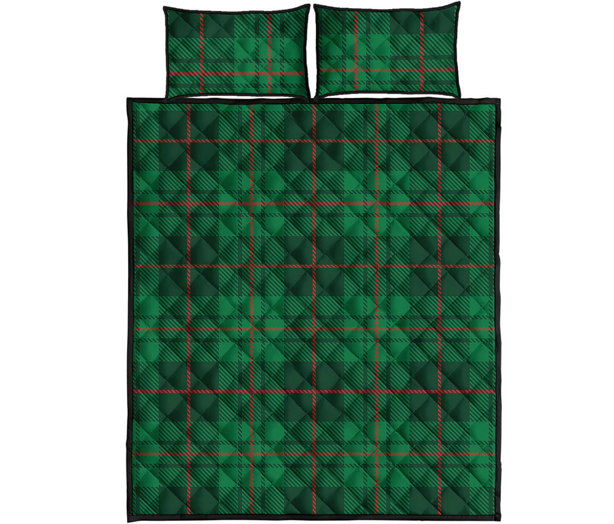 Green And Red Stewart Tartan Print Quilt Bed Set