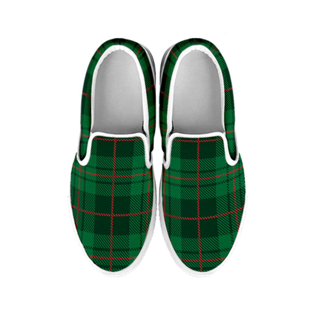 Green And Red Stewart Tartan Print White Slip On Shoes