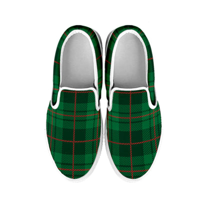 Green And Red Stewart Tartan Print White Slip On Shoes