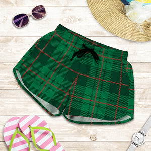 Green And Red Stewart Tartan Print Women's Shorts