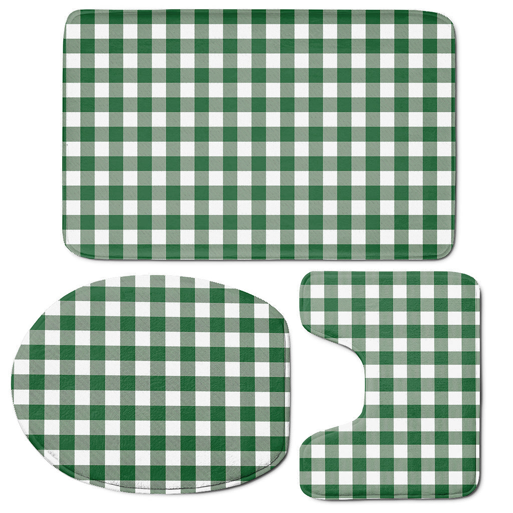 Green And White Buffalo Check Print 3 Piece Bath Mat Set