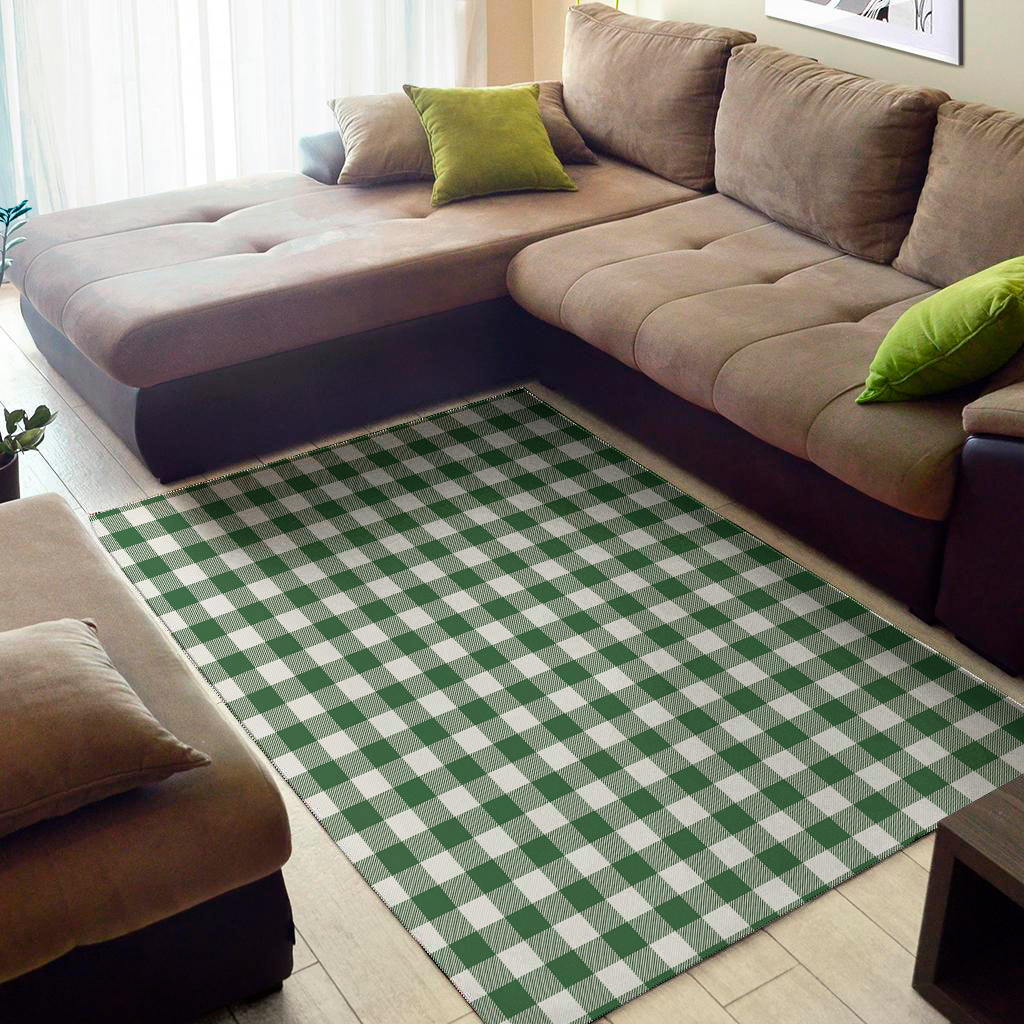 Green And White Buffalo Check Print Area Rug