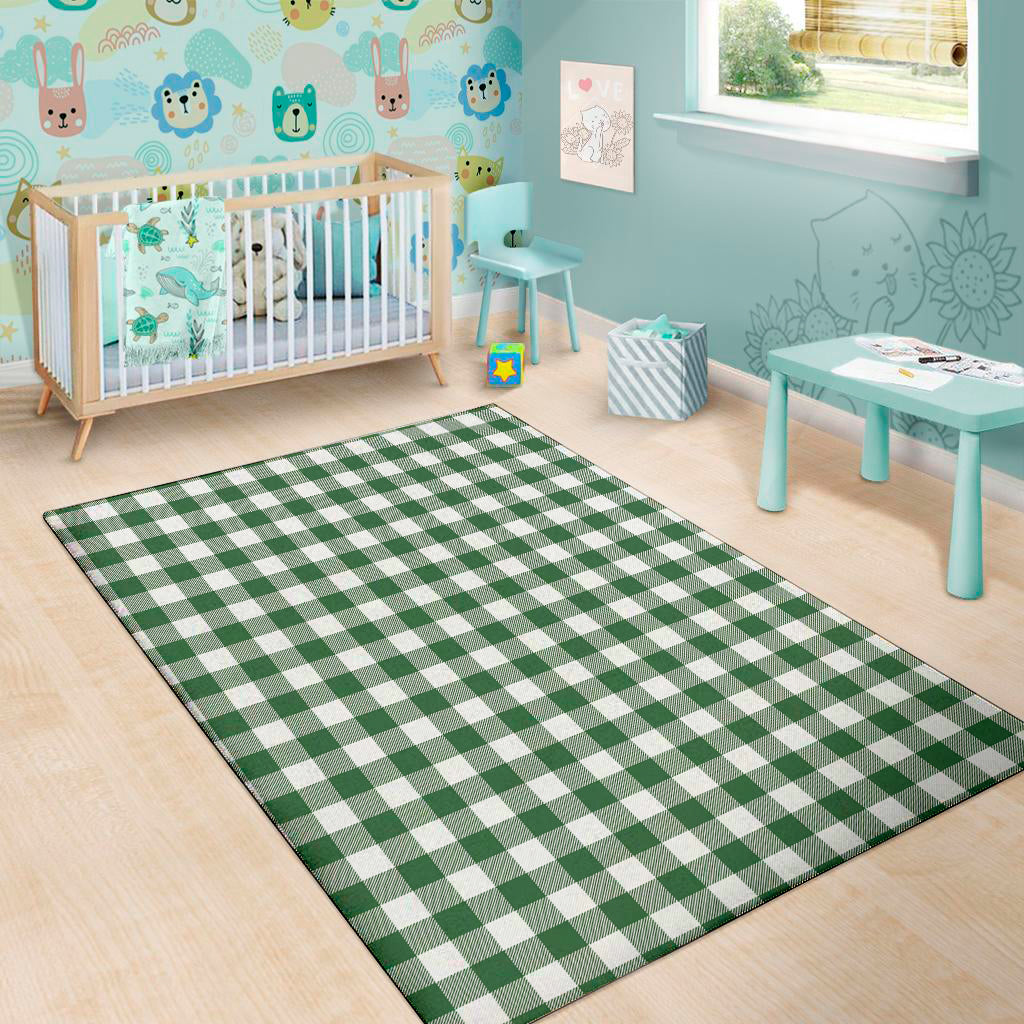 Green And White Buffalo Check Print Area Rug