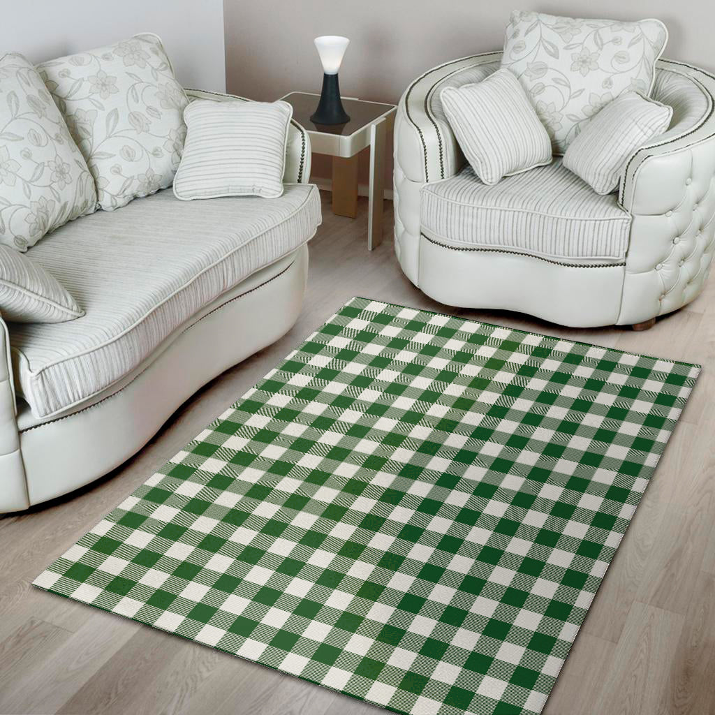 Green And White Buffalo Check Print Area Rug