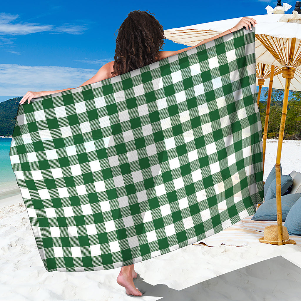 Green And White Buffalo Check Print Beach Sarong Wrap