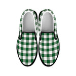 Green And White Buffalo Check Print Black Slip On Shoes