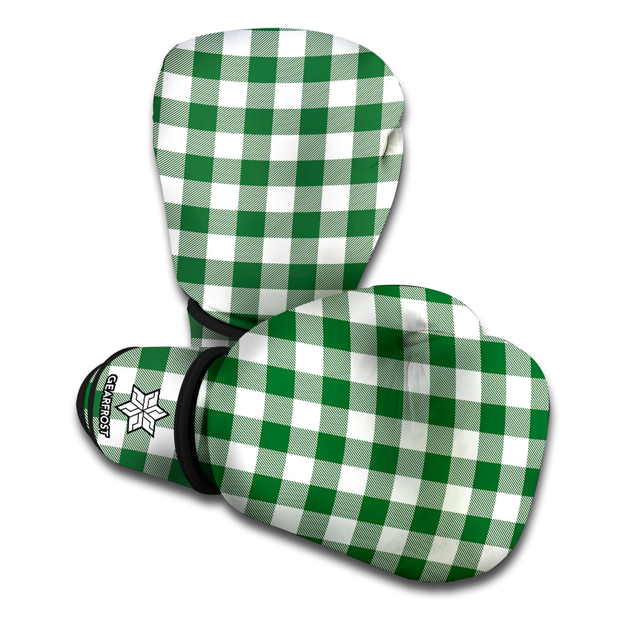 Green And White Buffalo Check Print Boxing Gloves