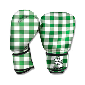 Green And White Buffalo Check Print Boxing Gloves