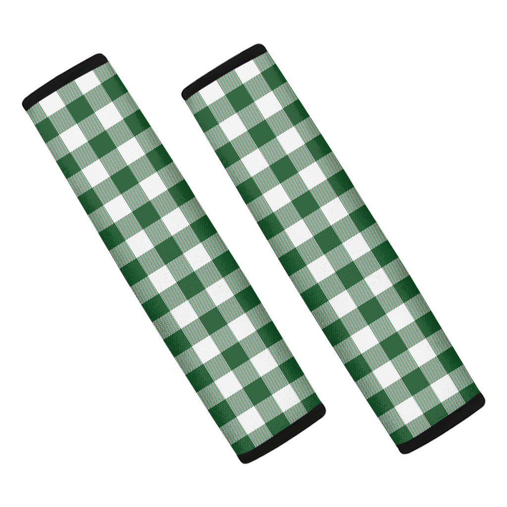 Green And White Buffalo Check Print Car Seat Belt Covers