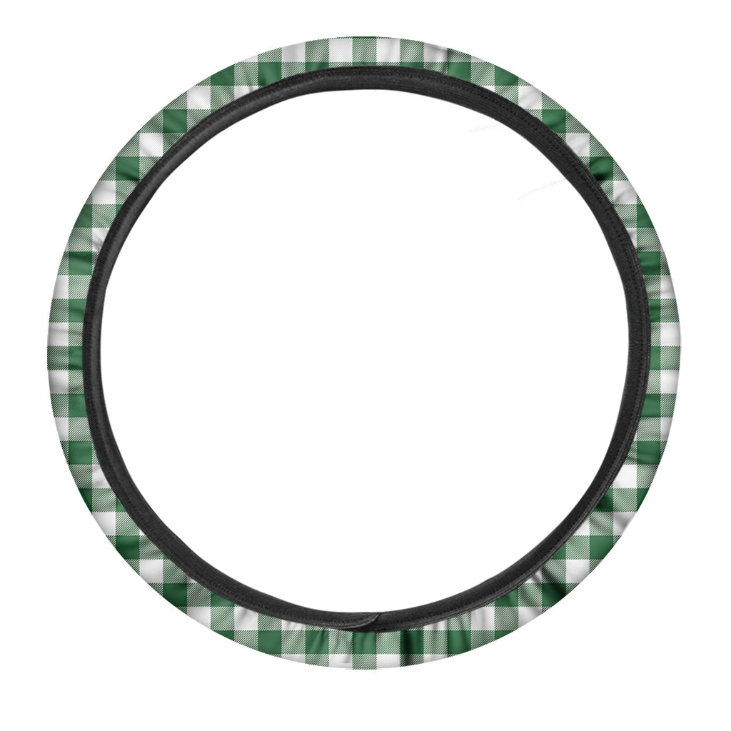 Green And White Buffalo Check Print Car Steering Wheel Cover