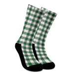 Green And White Buffalo Check Print Crew Socks