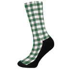 Green And White Buffalo Check Print Crew Socks