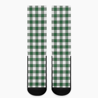 Green And White Buffalo Check Print Crew Socks