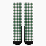 Green And White Buffalo Check Print Crew Socks