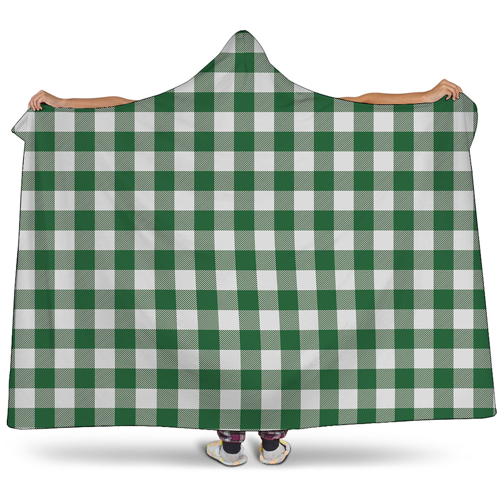 Green And White Buffalo Check Print Hooded Blanket